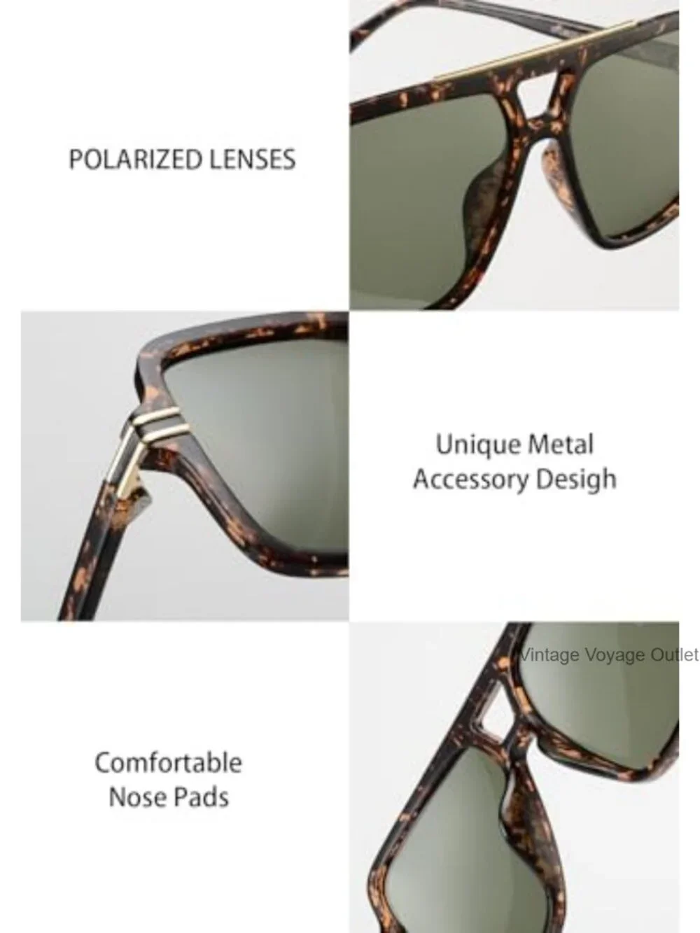 Retro Oversized Polarized Square Sunglasses Lightweight UV Protection